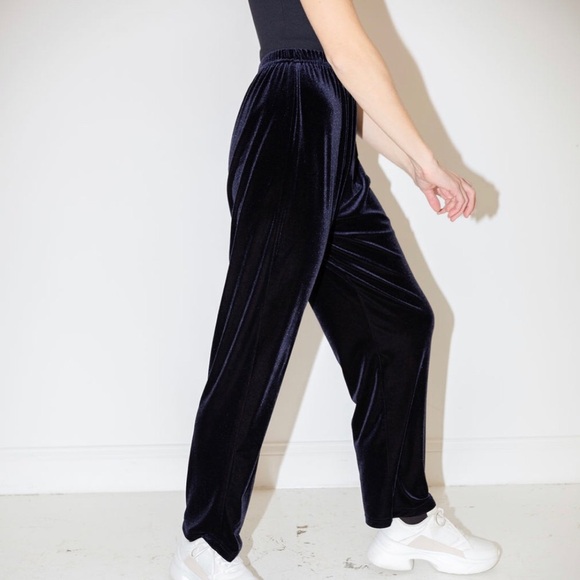 Vintage Velvet Navy Blue Pants Minimal 90s Y2K Women’s Size Medium - Picture 3 of 8